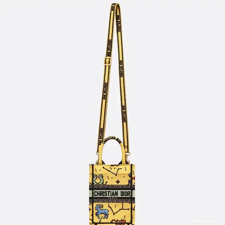 Cheap Yellow Canvas Book Zodiac Motif Pixel Dior Miniature Tote 0416 Luxury